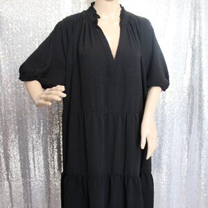 CeCe split V neck short sleeve, clip dot ruffled midi dress